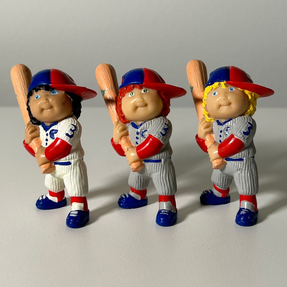 Vintage 80s Cabbage Patch Kids PVC Figurines Baseball Players Set Of 3 (93f)